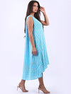 Italian Sleeveless Stripe dress Turquoise