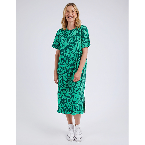 Stencil Floral Tee Dress Green