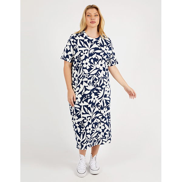 Stencil Floral Tee Dress Navy