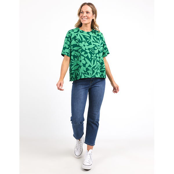 Stencil Floral Tee Green