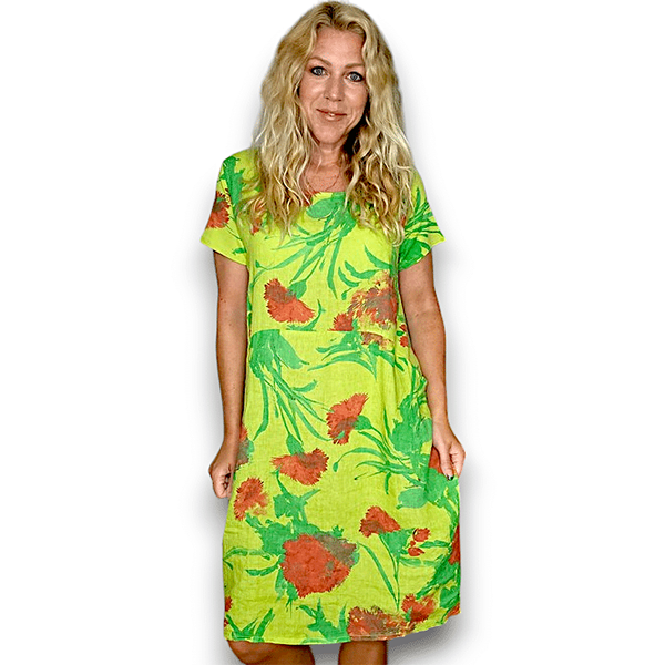 Thistle In Red Jungle Dress Bright Yellow/Lime