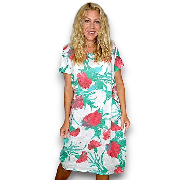 Thistle In Red Jungle Dress White