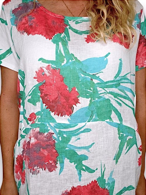 Thistle In Red Jungle Dress White